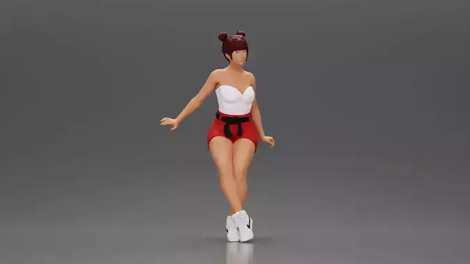 Asian girl wearing shorts sits on motorcycle