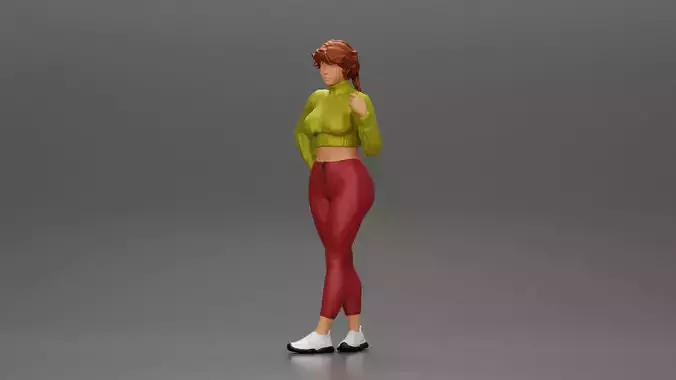 Beautiful woman with pigtails hair in mini shirt