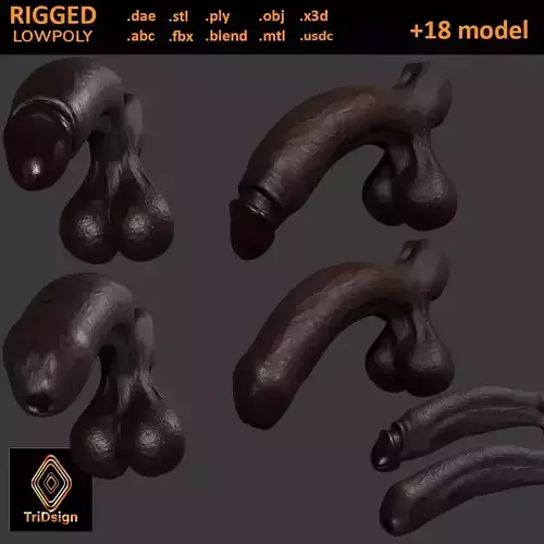 Realistic BBC Penis w Adjustable foreskin Lowpoly Rigged Low-poly 3D model
