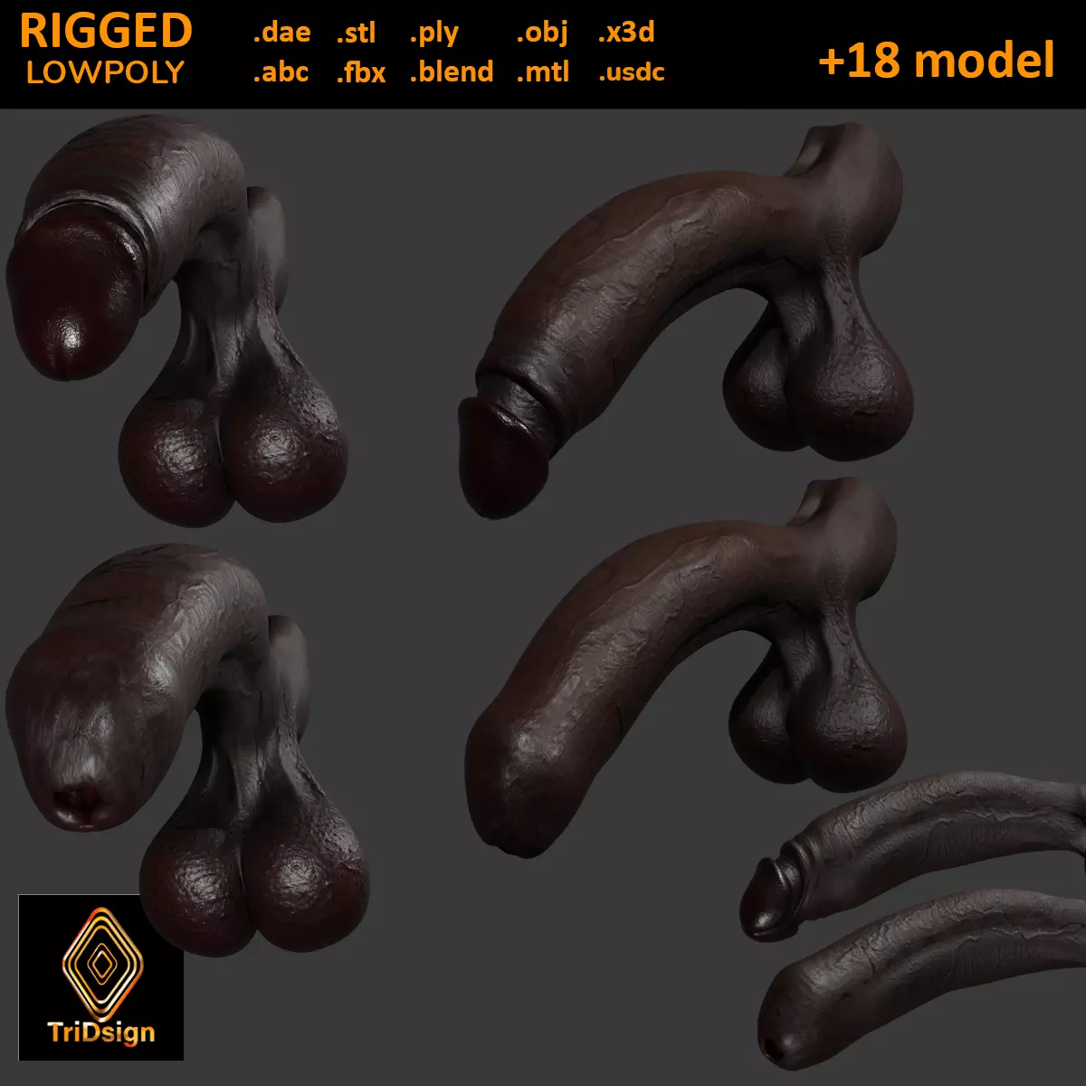 Realistic BBC Penis w Adjustable foreskin Lowpoly Rigged Low-poly 3D model_0