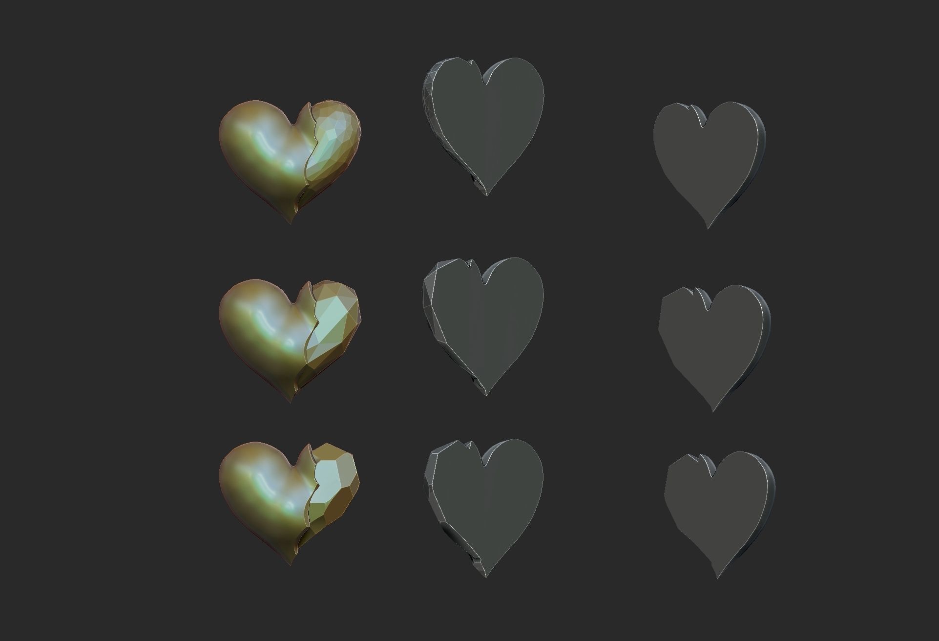 triangle hearts 3D print model_5