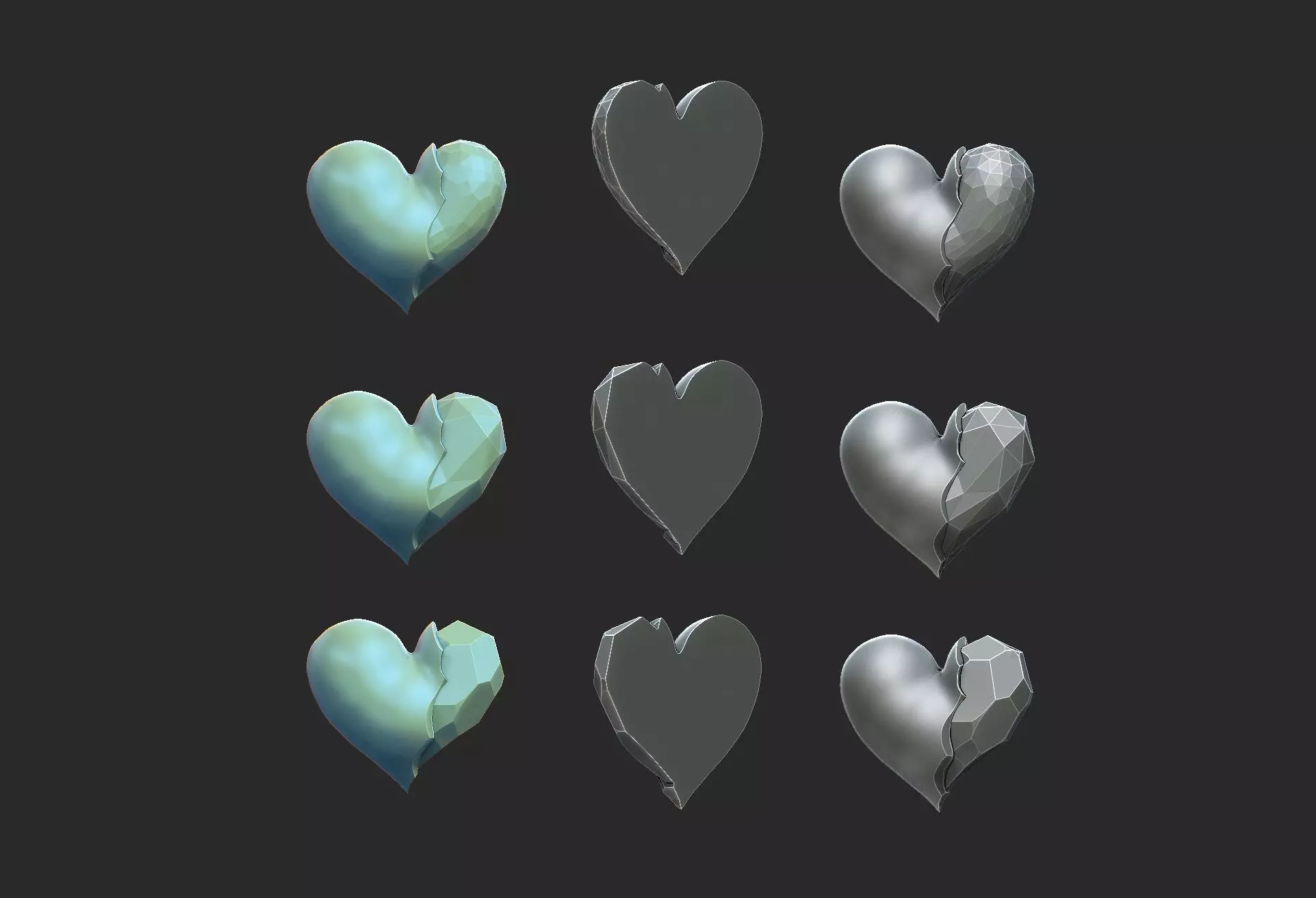 triangle hearts 3D print model_0