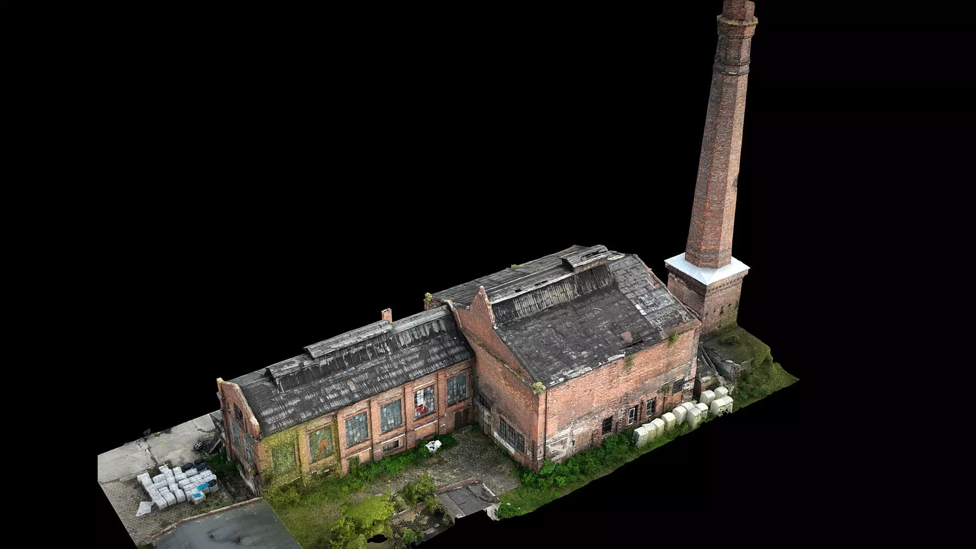 old factory chimney brick ruins terrain drone photogrammetry Low-poly 3D model