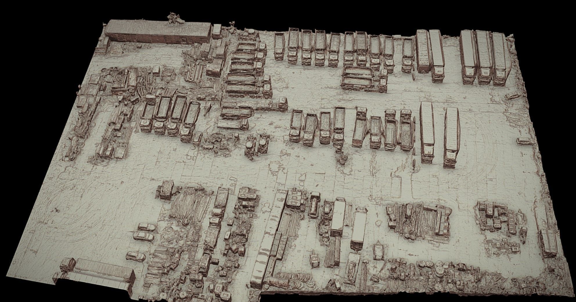 trucks vehicles warehouse storage terrain drone photogrammetry Low-poly 3D model_3