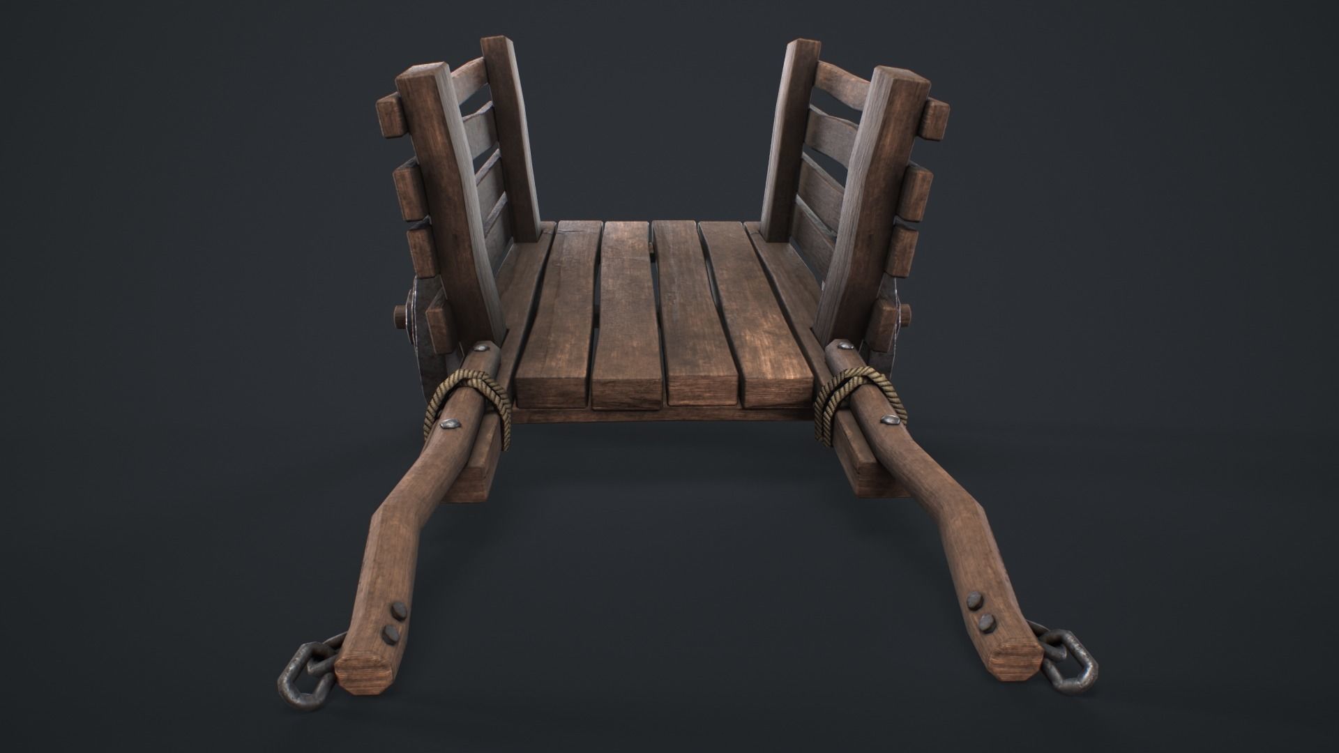 Wooden Cart Wheeled Low-poly 3D model Low-poly 3D model_4