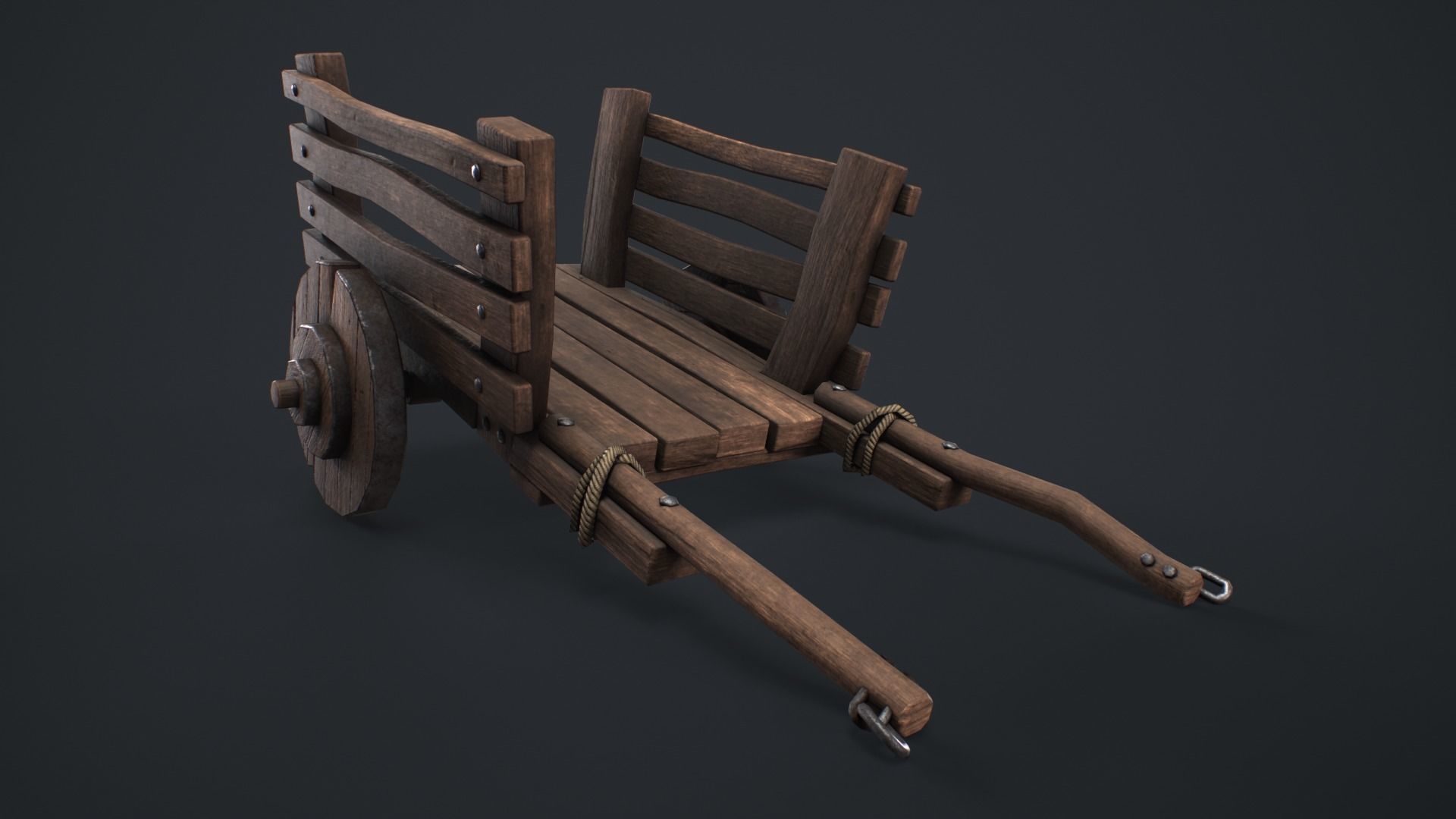 Wooden Cart Wheeled Low-poly 3D model Low-poly 3D model_2