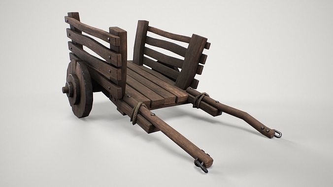 Wooden Cart Wheeled Low-poly 3D model Low-poly 3D model