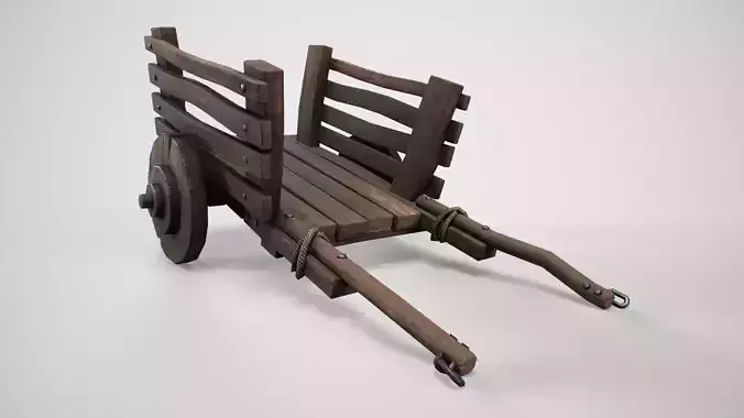 Wooden Cart Wheeled Low-poly 3D model