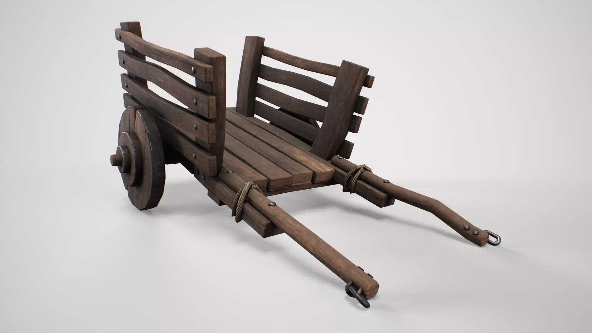 Wooden Cart Wheeled Low-poly 3D model Low-poly 3D model_0