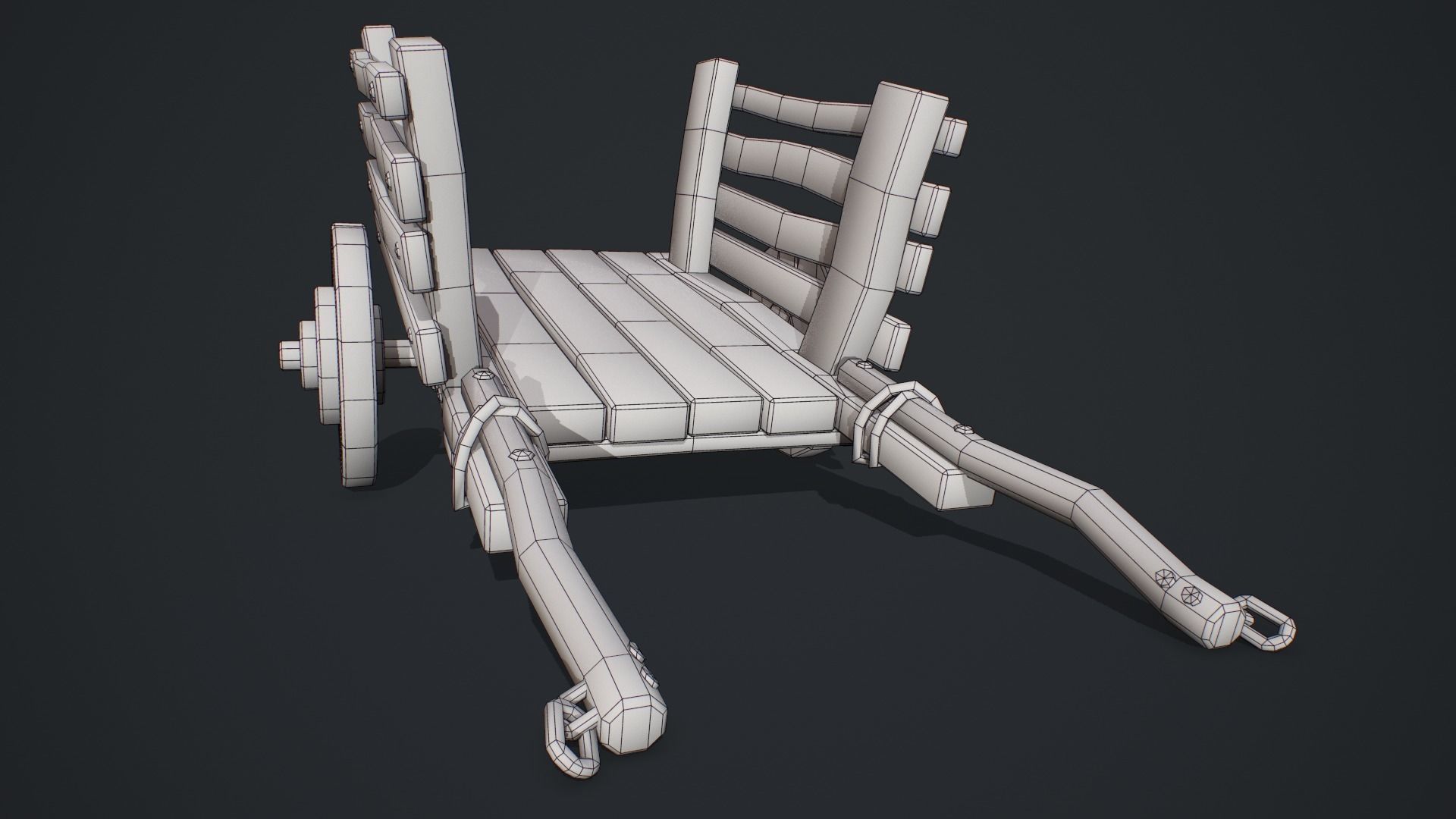 Wooden Cart Wheeled Low-poly 3D model Low-poly 3D model_7