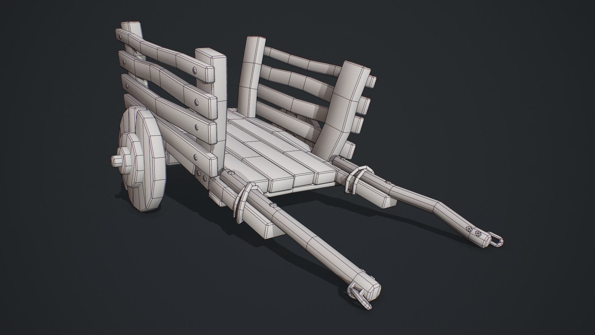 Wooden Cart Wheeled Low-poly 3D model Low-poly 3D model_6