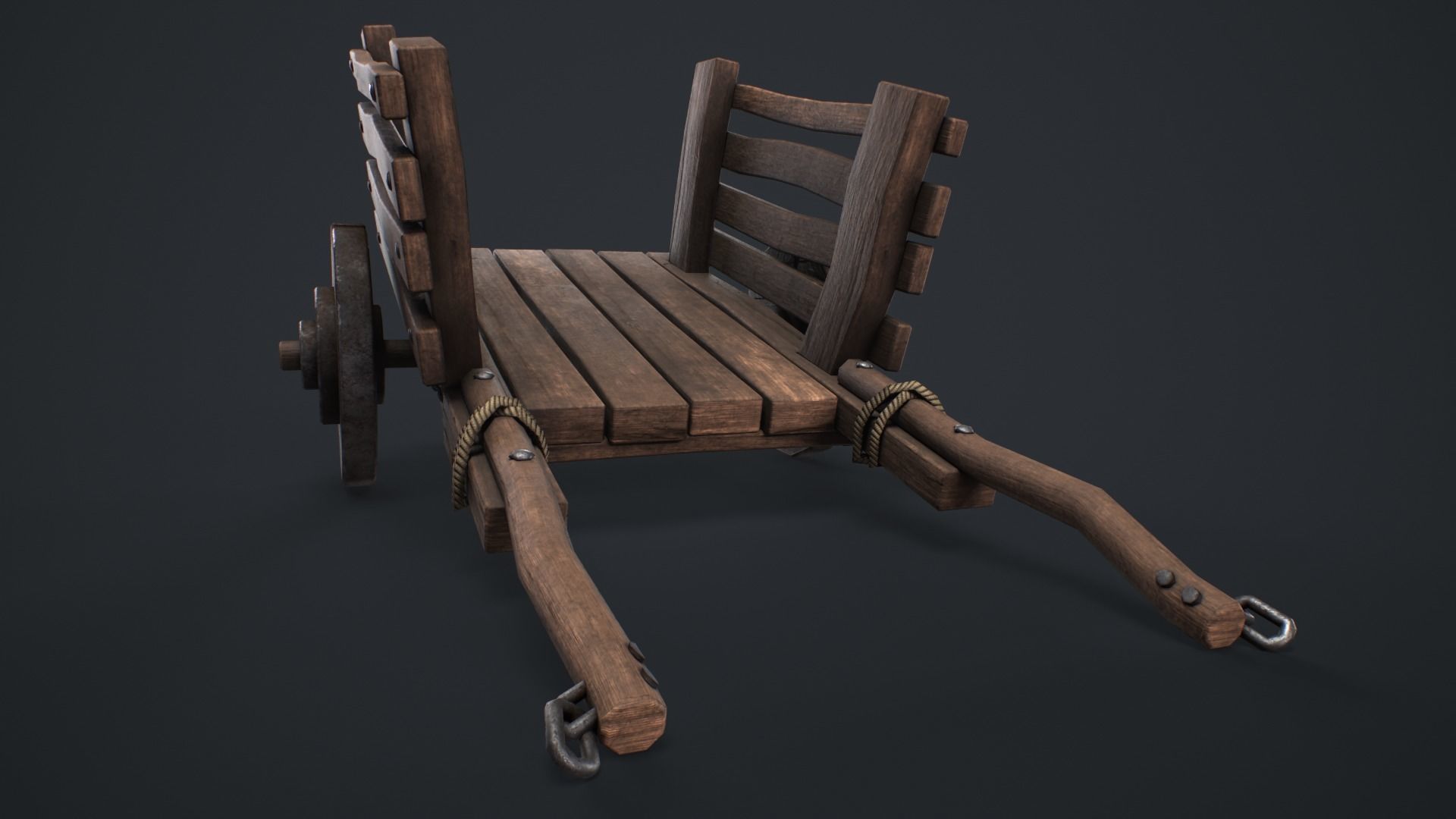 Wooden Cart Wheeled Low-poly 3D model Low-poly 3D model_3