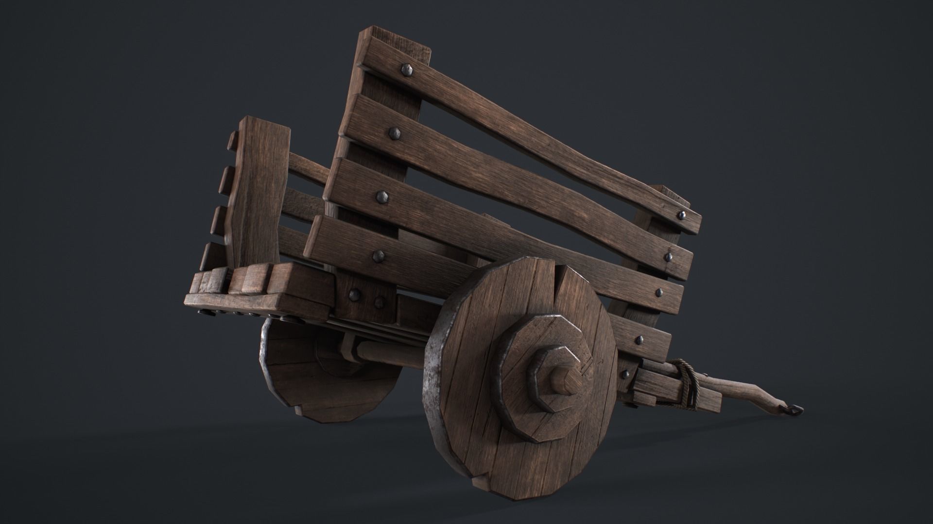 Wooden Cart Wheeled Low-poly 3D model Low-poly 3D model_5