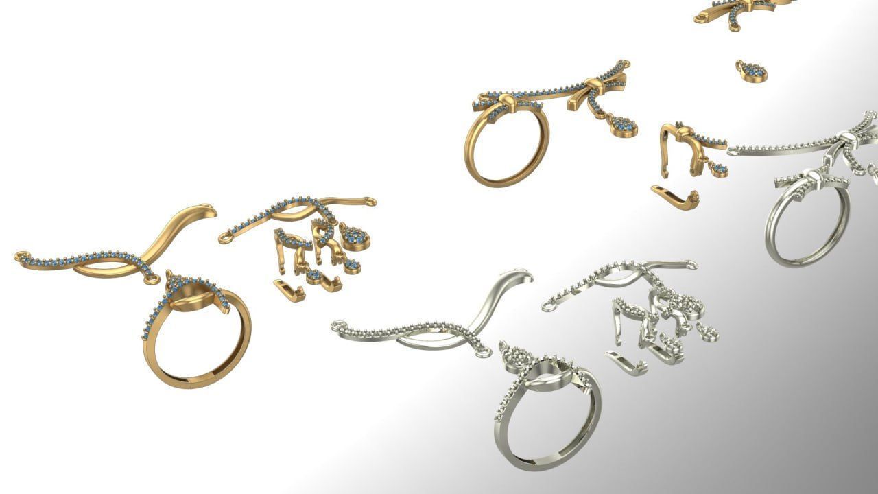 both 1st and 2nd set earrings - ring - grurmette 3D print model_1