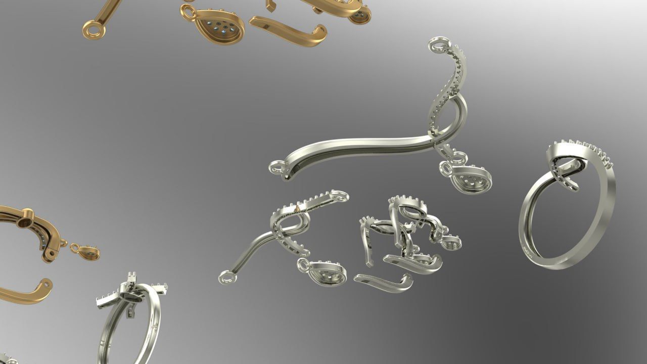 both 1st and 2nd set earrings - ring - grurmette 3D print model_4