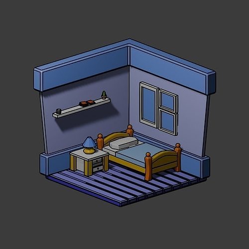 3D Cartoon Bedroom Model Low-poly 3D model