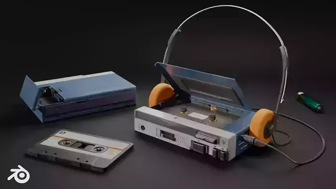 Retro personal cassette player and headphones with cassette