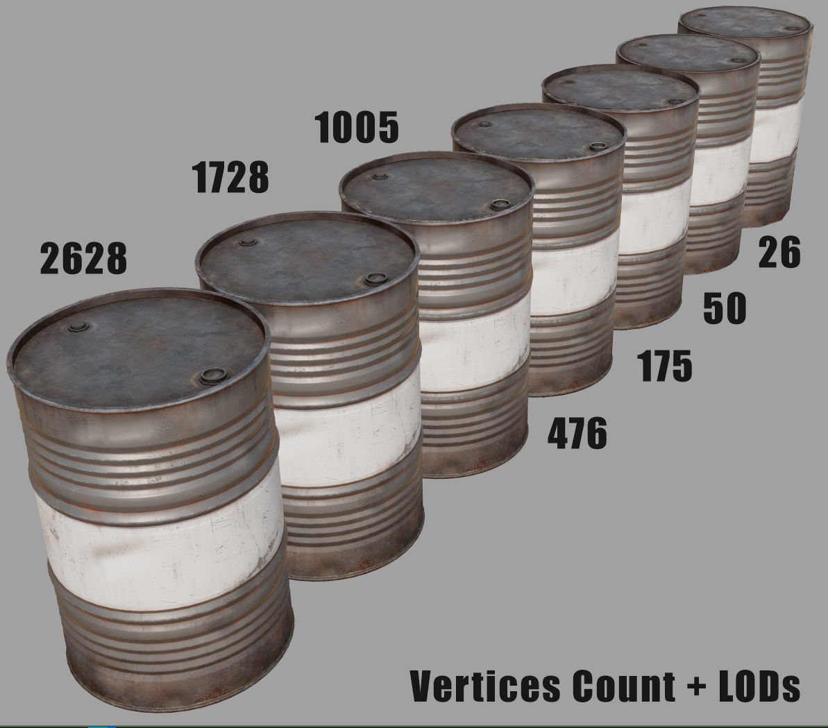 Metal Barrel Low-poly 3D model_9