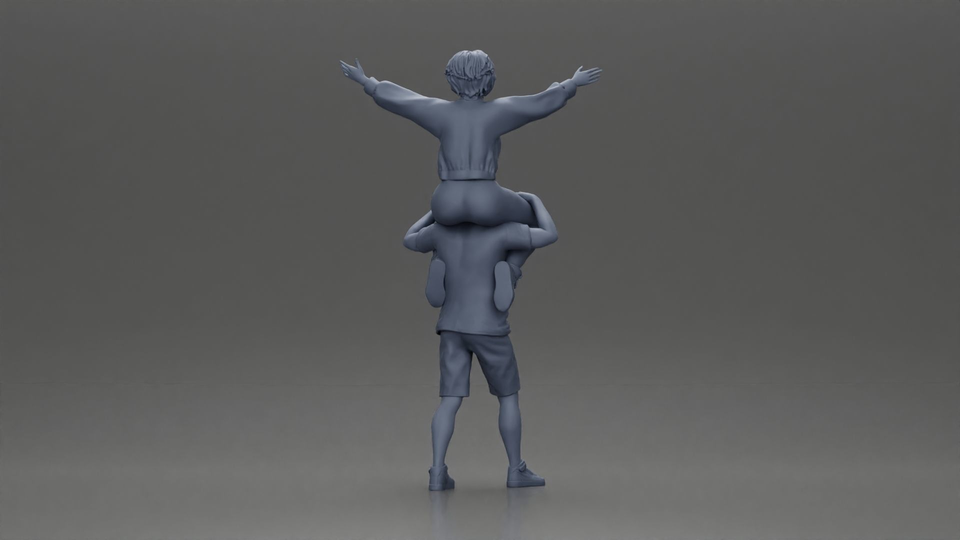 Man in shorts carrying girlfriend on shoulders 3D print model_11