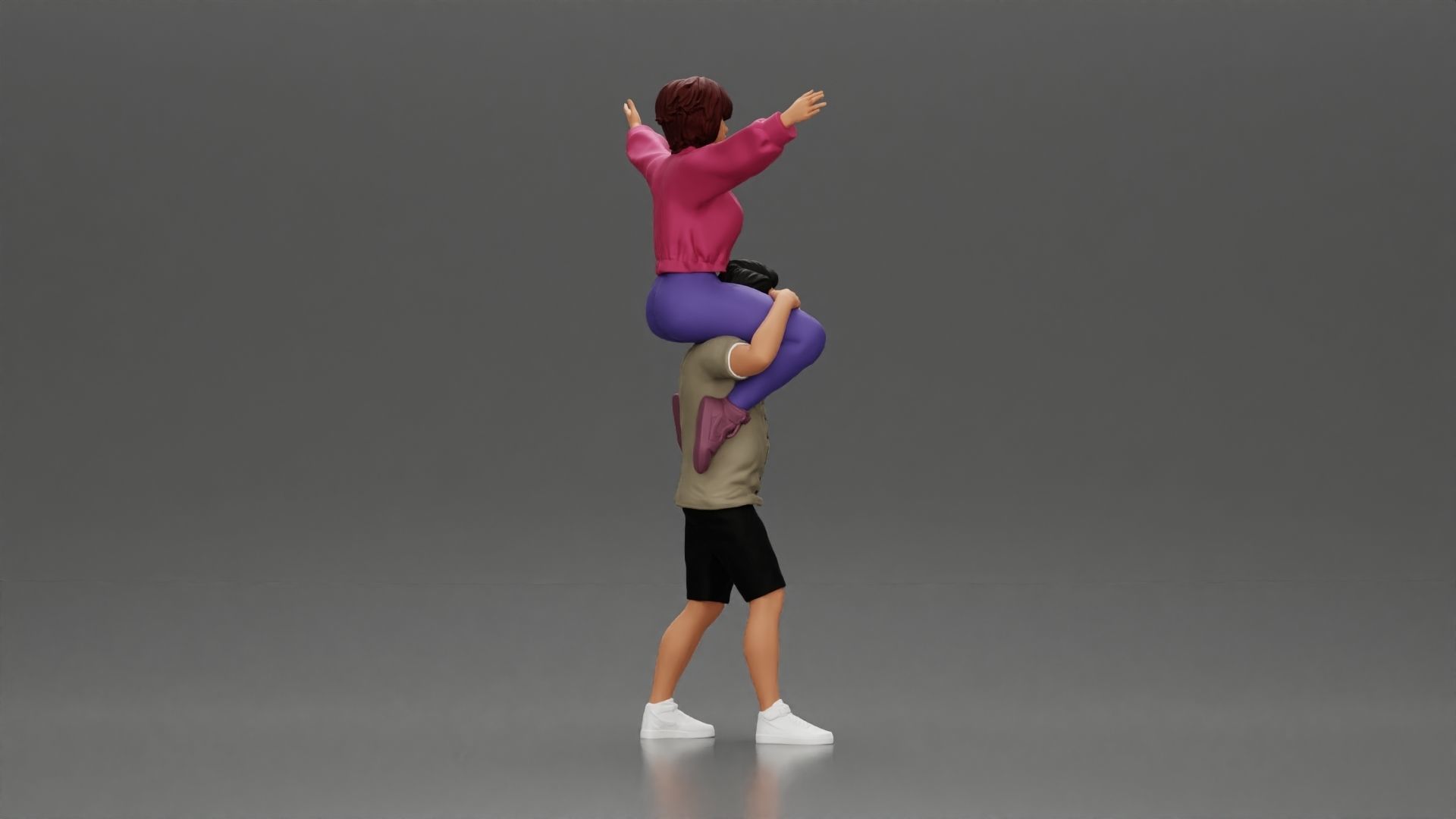 Man in shorts carrying girlfriend on shoulders 3D print model_4