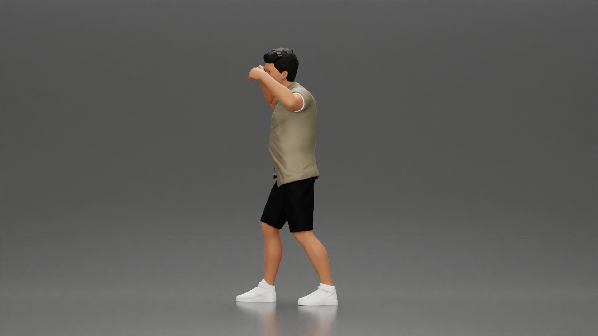 Man in shorts carrying girlfriend on shoulders 3D print model_18