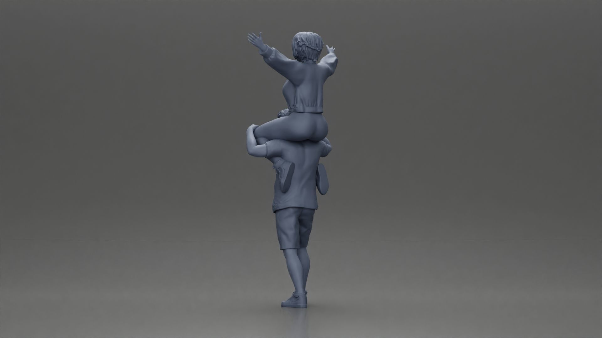 Man in shorts carrying girlfriend on shoulders 3D print model_12