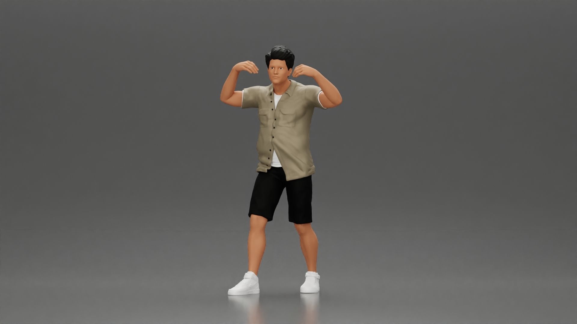 Man in shorts carrying girlfriend on shoulders 3D print model_1