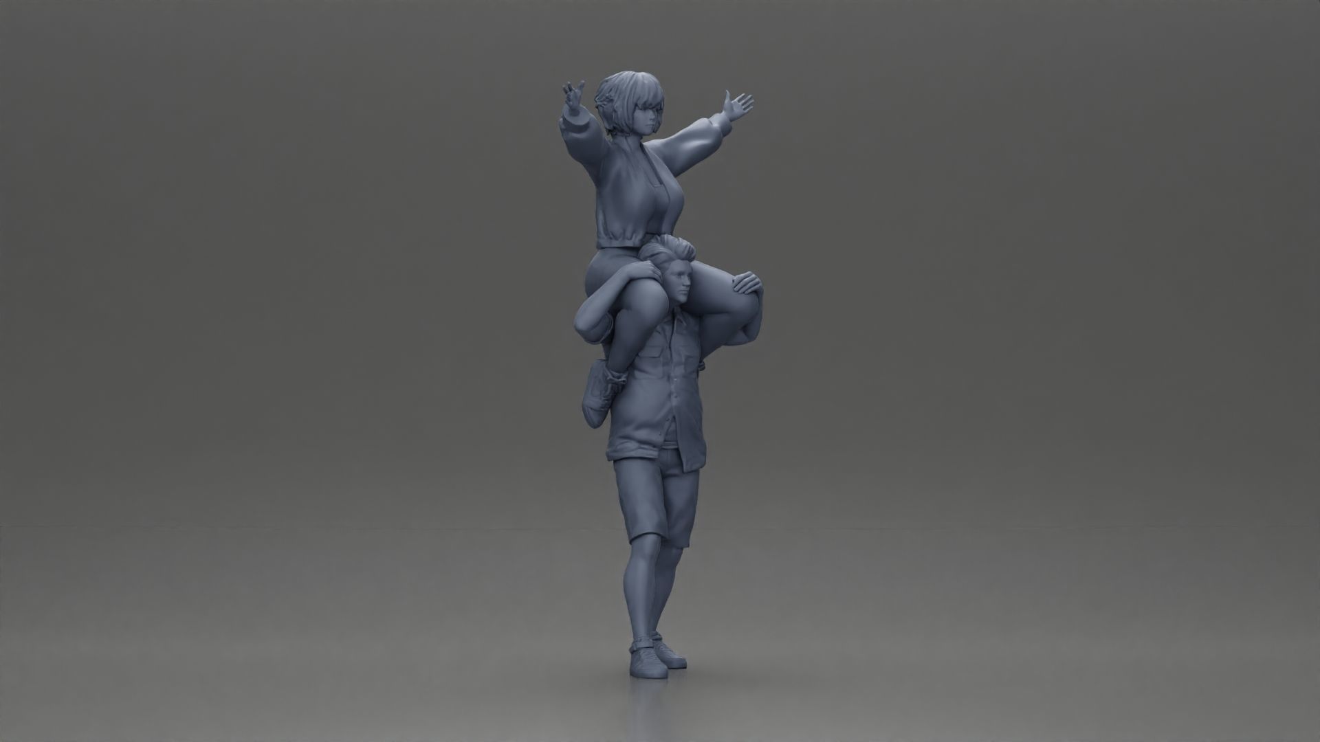 Man in shorts carrying girlfriend on shoulders 3D print model_9