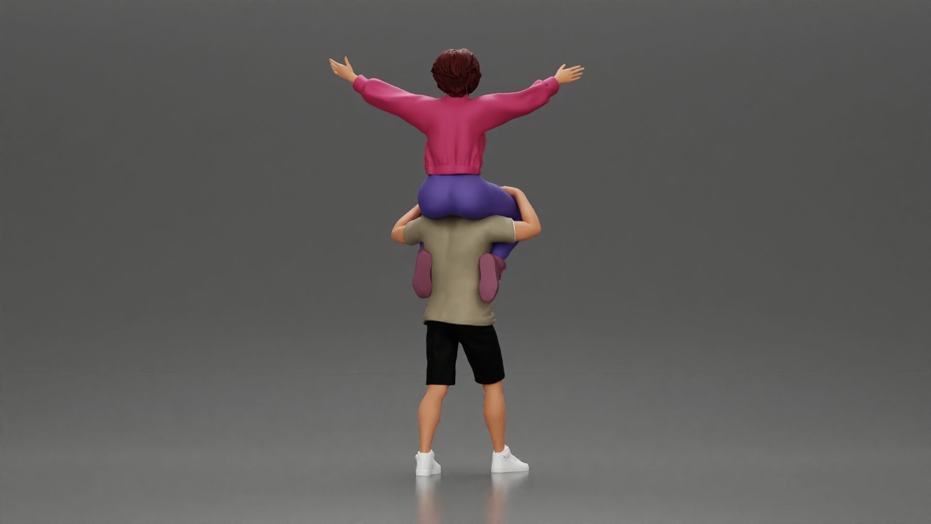Man in shorts carrying girlfriend on shoulders 3D print model_5