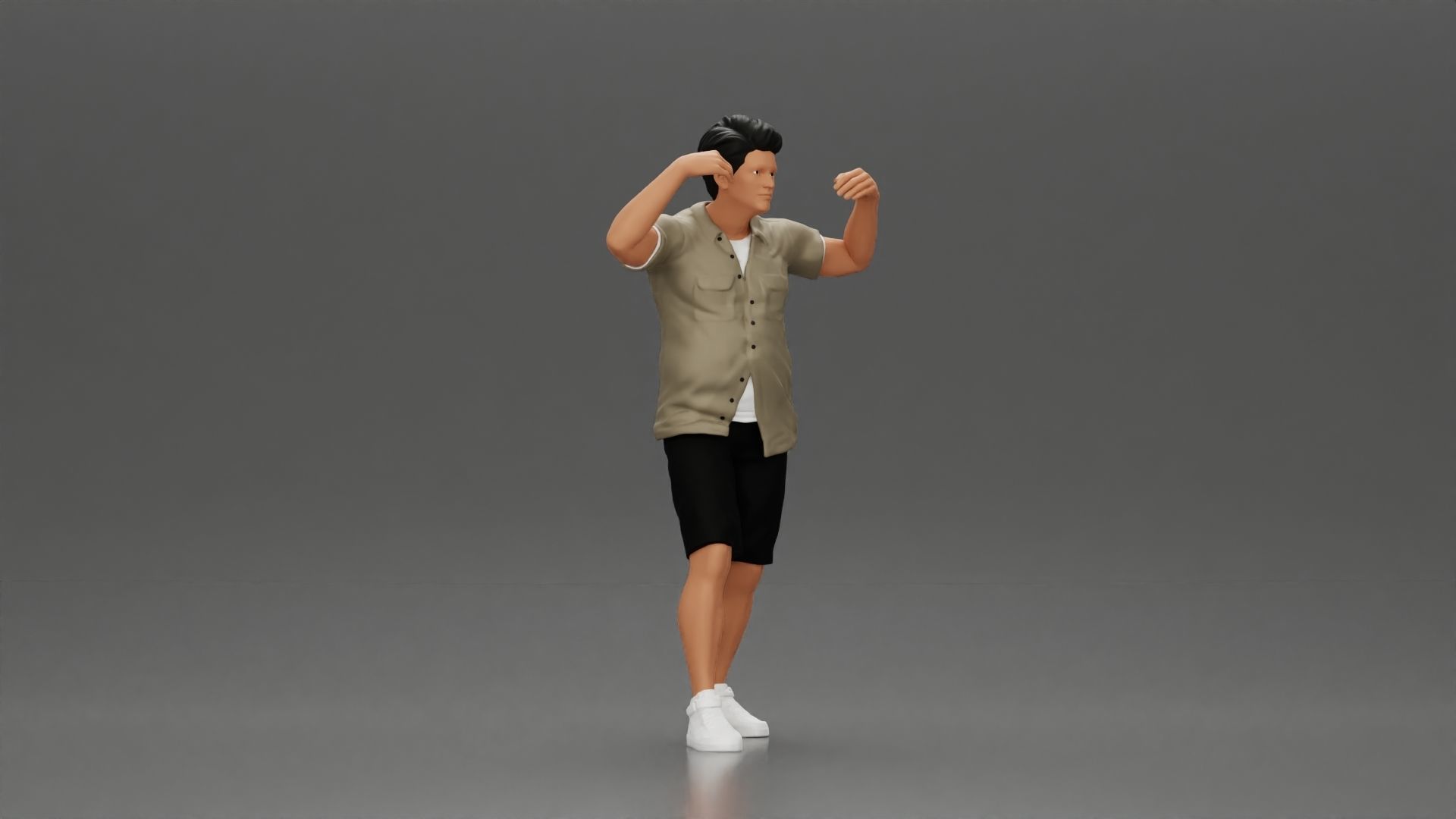 Man in shorts carrying girlfriend on shoulders 3D print model_14