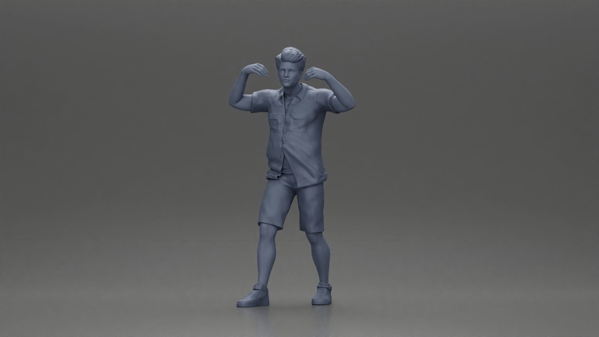 Man in shorts carrying girlfriend on shoulders 3D print model_19