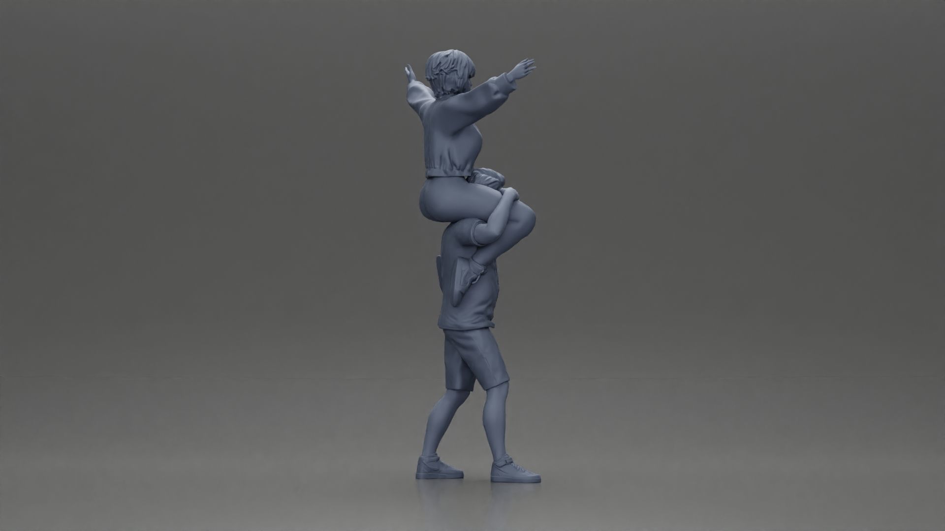 Man in shorts carrying girlfriend on shoulders 3D print model_10