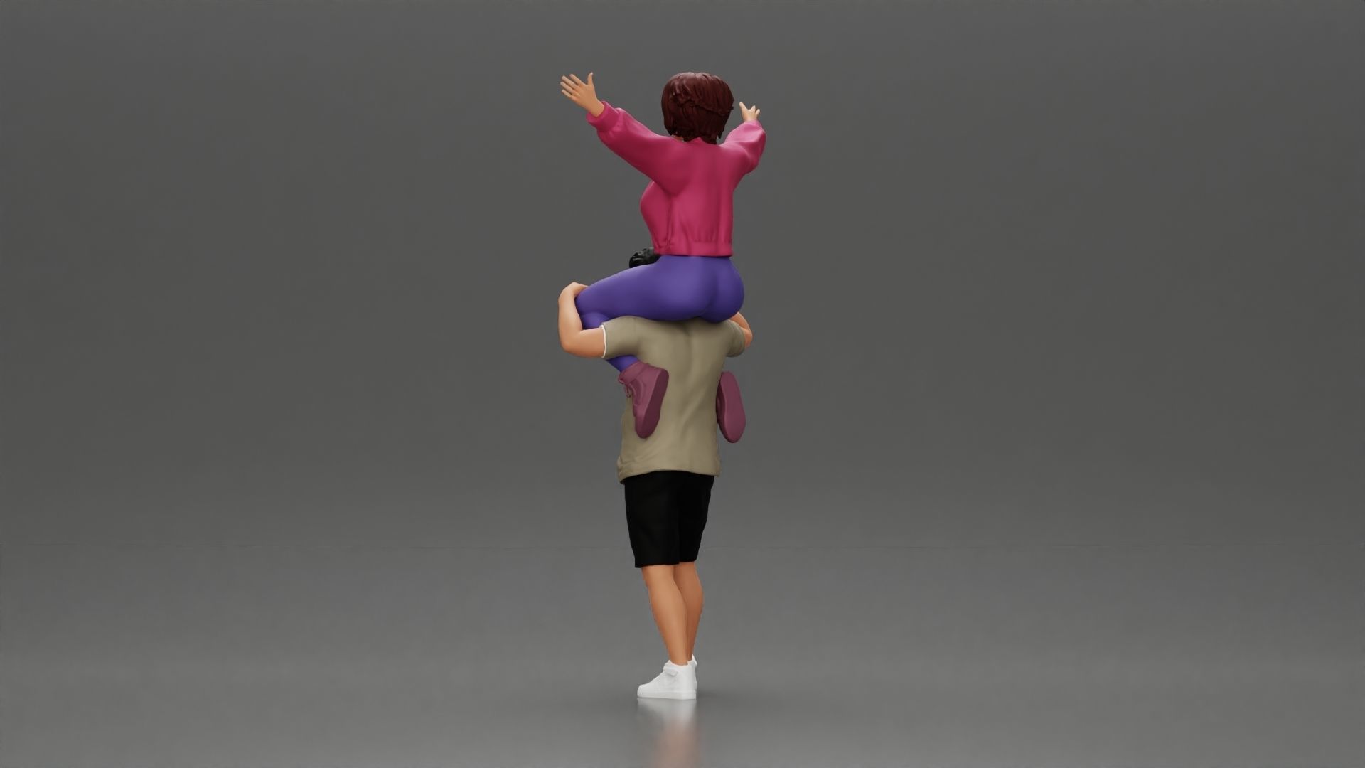 Man in shorts carrying girlfriend on shoulders 3D print model_6