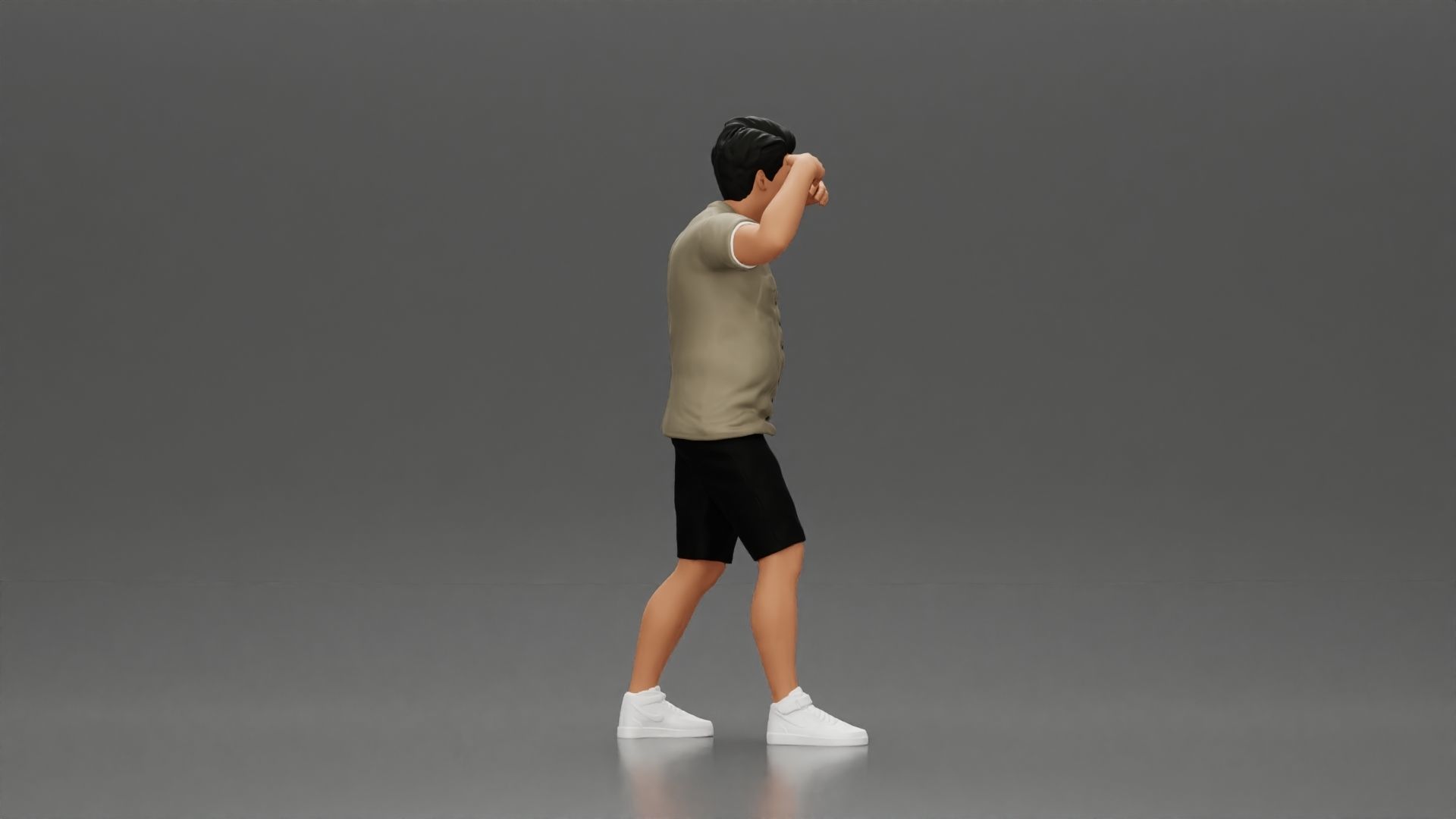 Man in shorts carrying girlfriend on shoulders 3D print model_15
