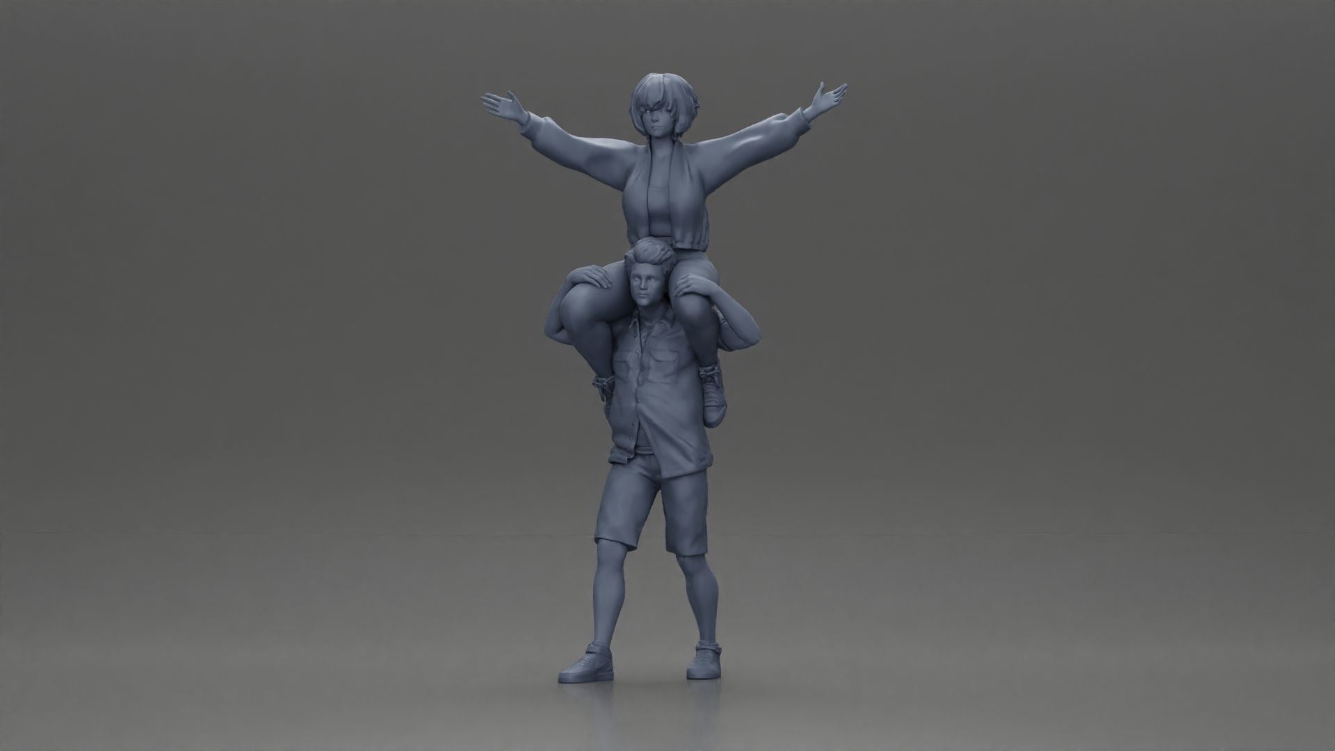 Man in shorts carrying girlfriend on shoulders 3D print model_8