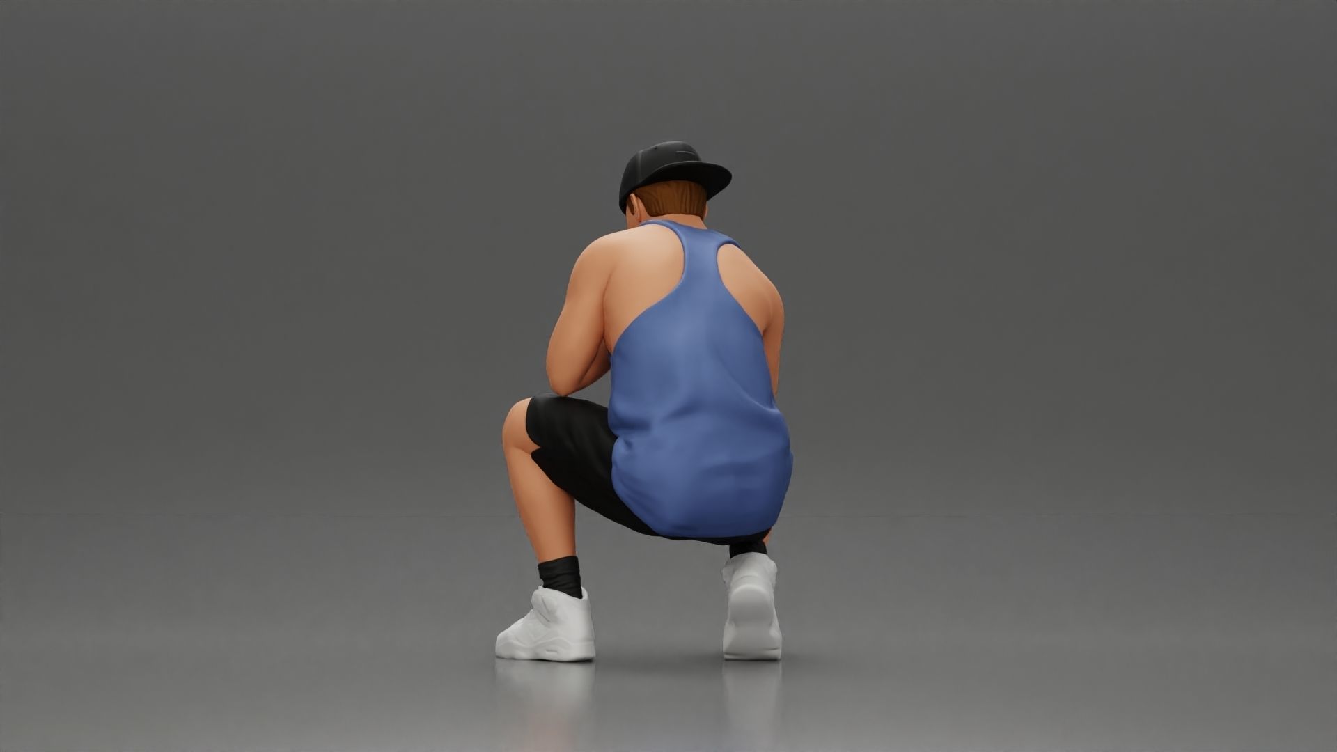 gangster man in shorts and a cap sitting and thinking 3D print model_4