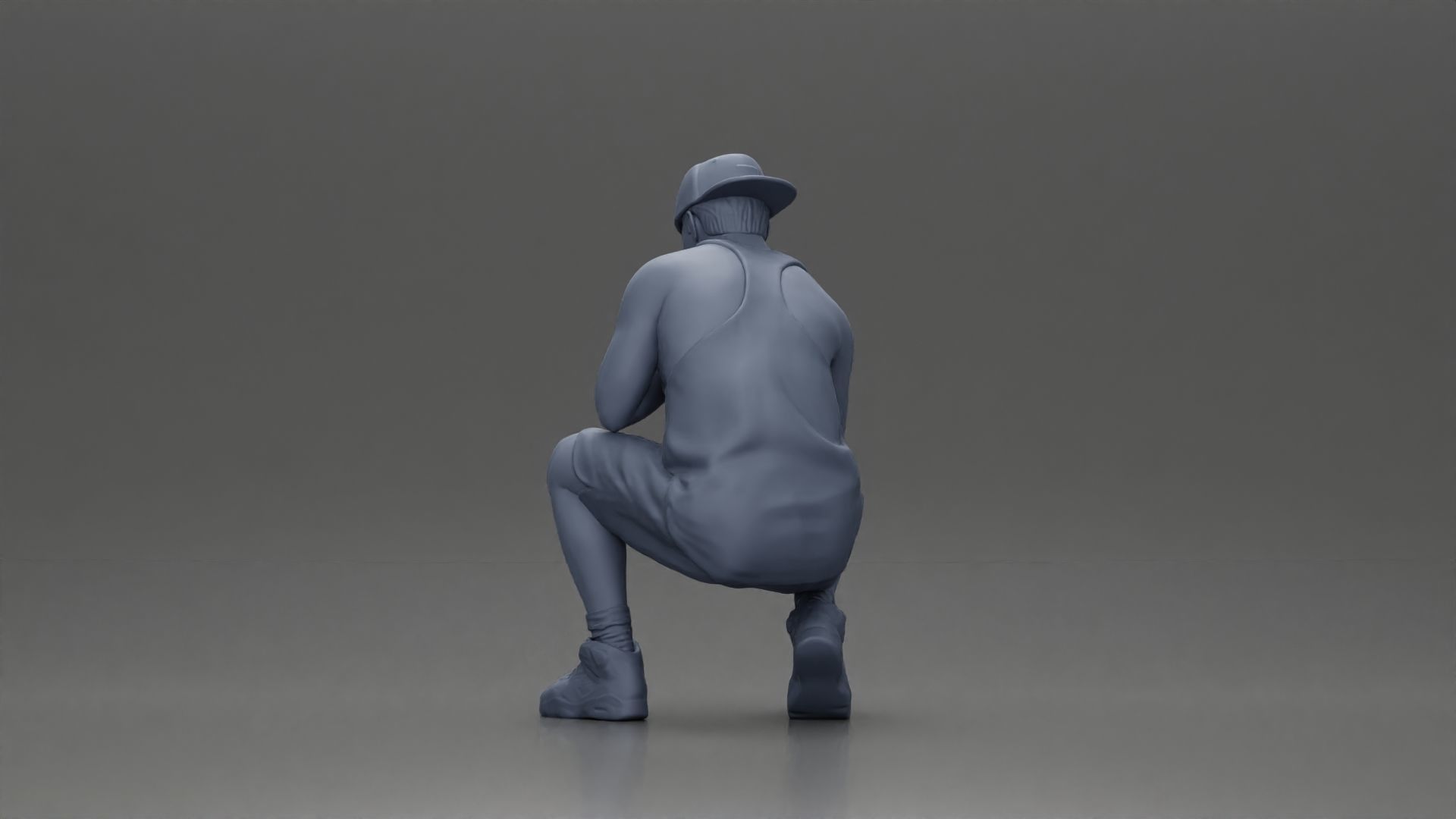 gangster man in shorts and a cap sitting and thinking 3D print model_10