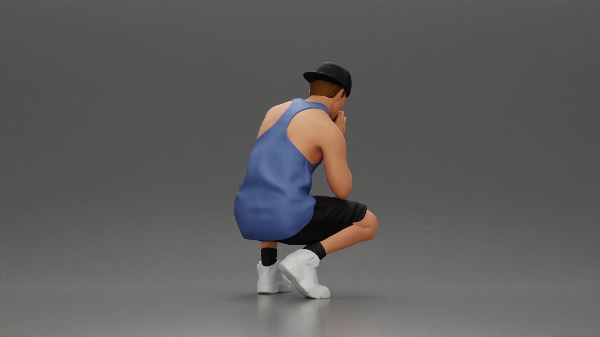 gangster man in shorts and a cap sitting and thinking 3D print model_3
