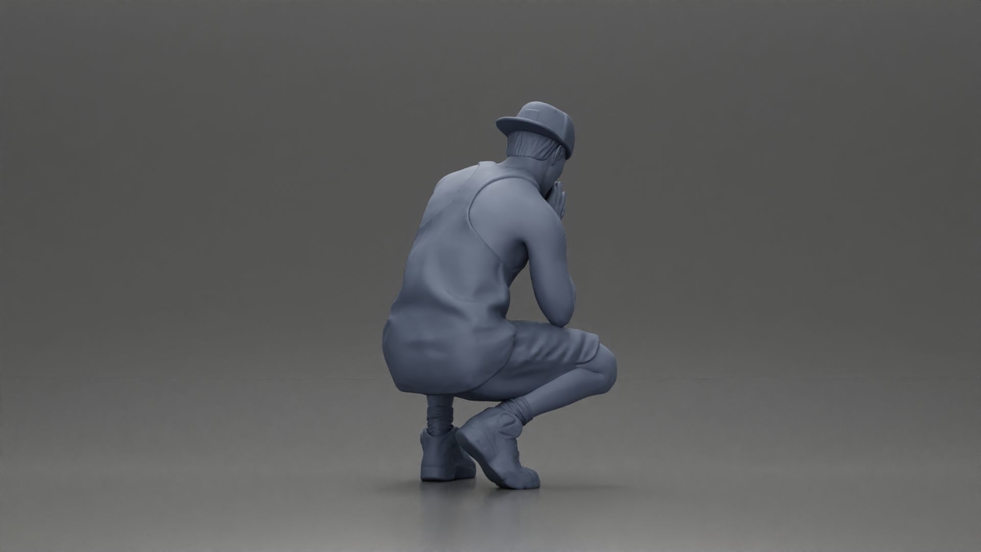 gangster man in shorts and a cap sitting and thinking 3D print model_9