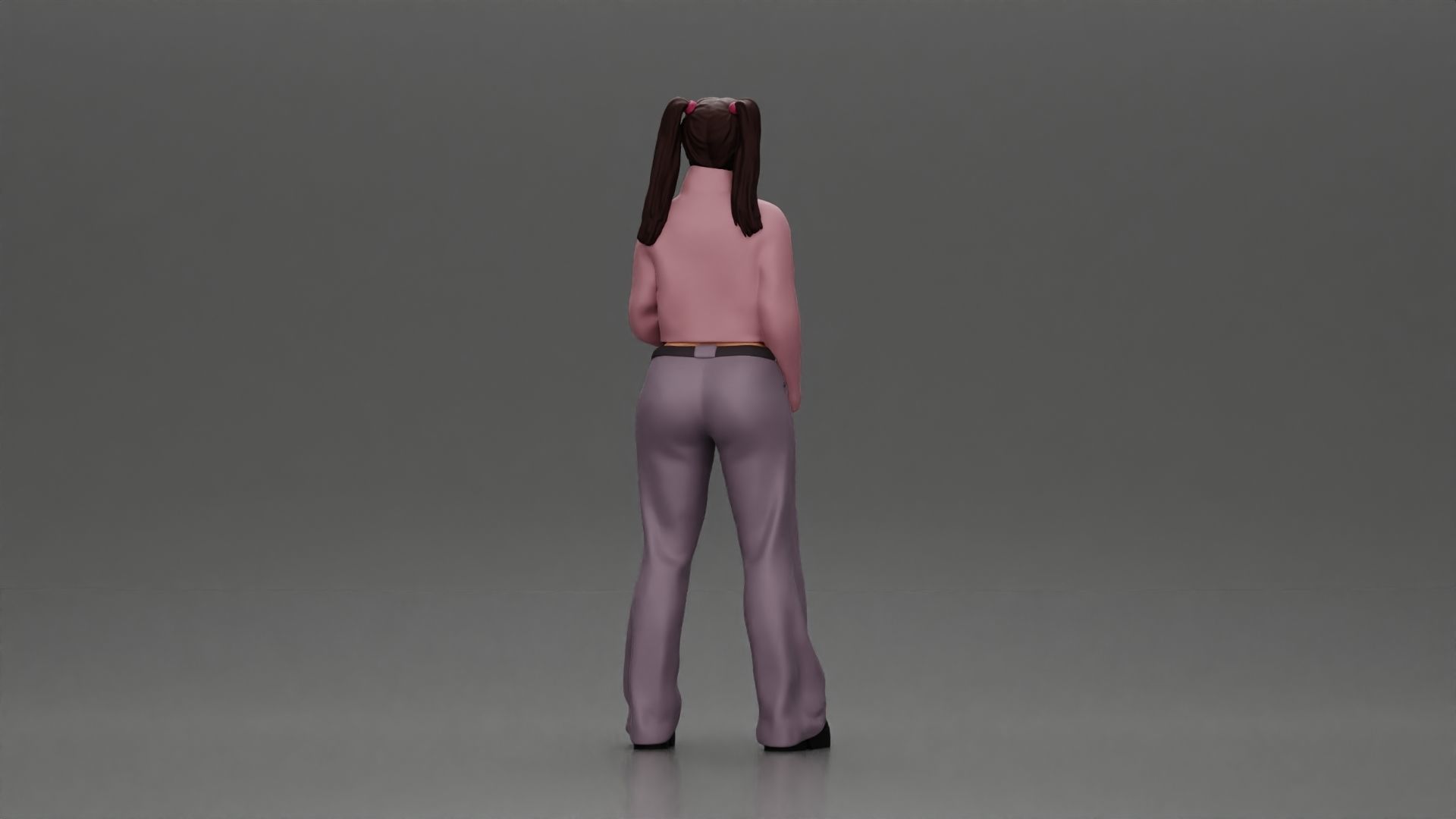 Chola girl with pigtails standing in jacket and flared pants 3D print model_3