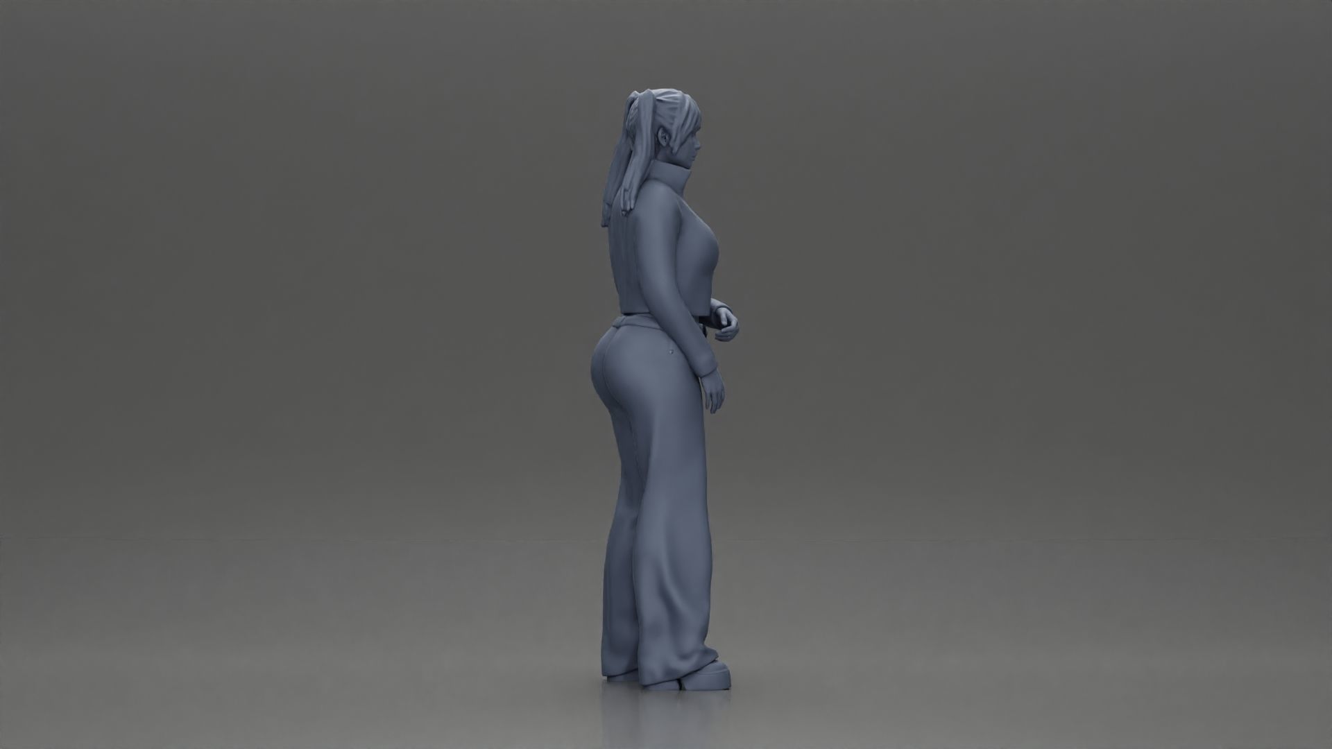 Chola girl with pigtails standing in jacket and flared pants 3D print model_8