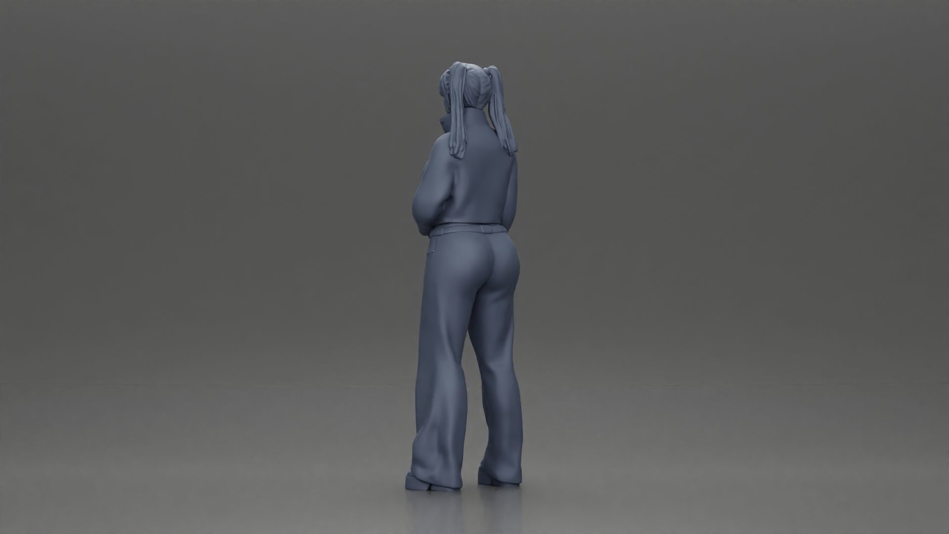 Chola girl with pigtails standing in jacket and flared pants 3D print model_10