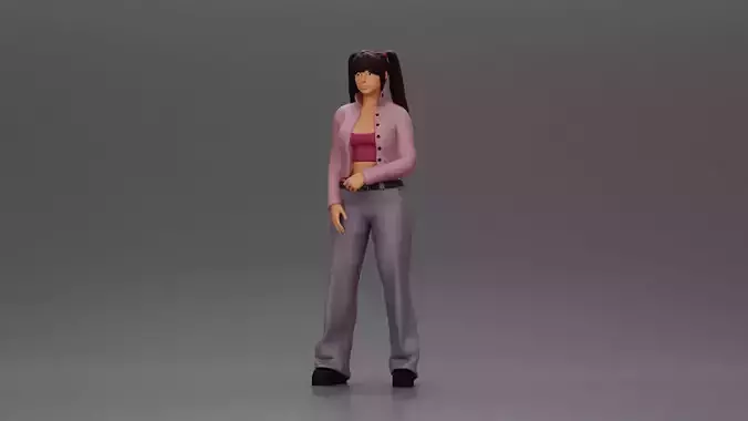 Chola girl with pigtails standing in jacket and flared pants