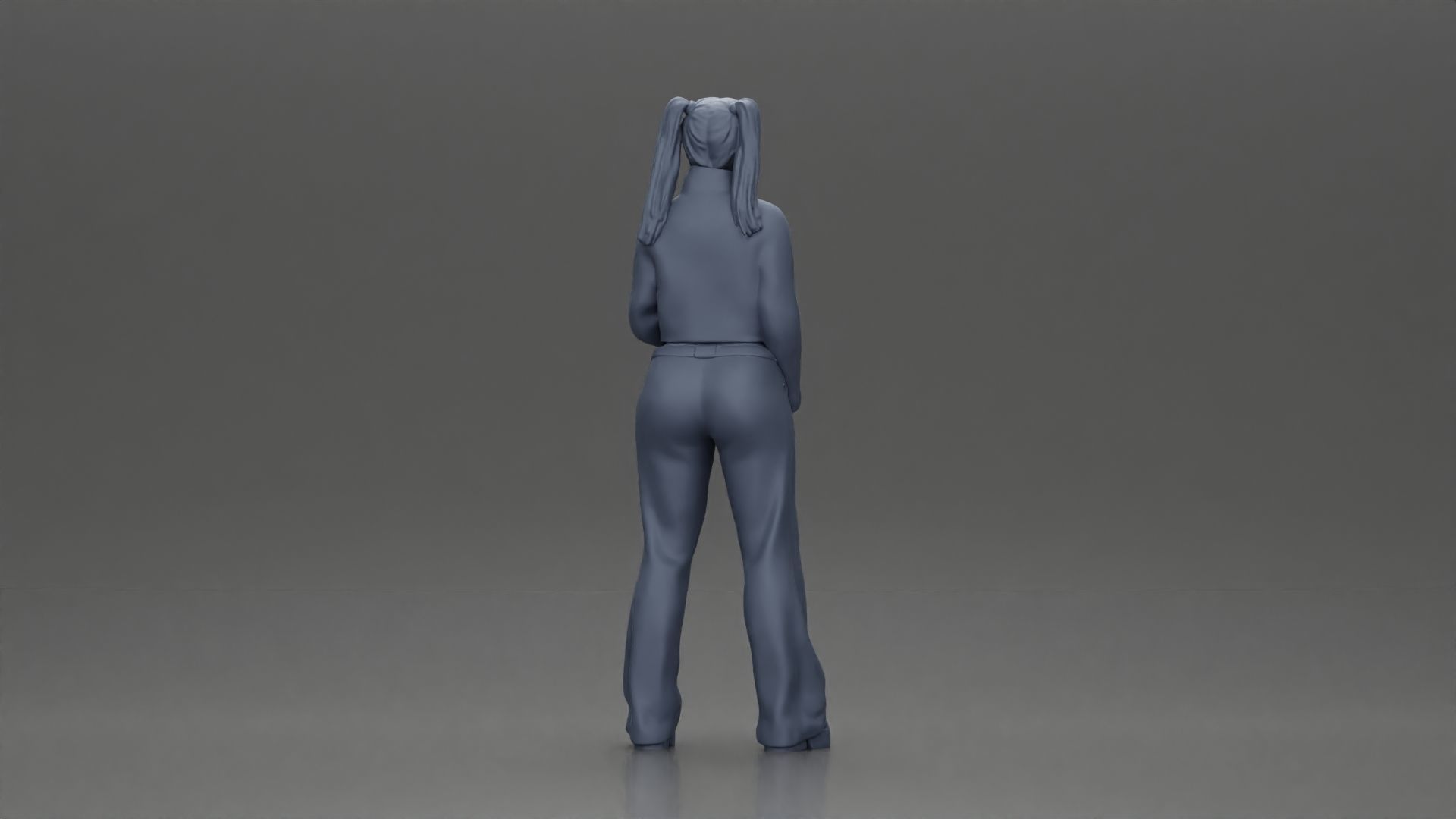 Chola girl with pigtails standing in jacket and flared pants 3D print model_9