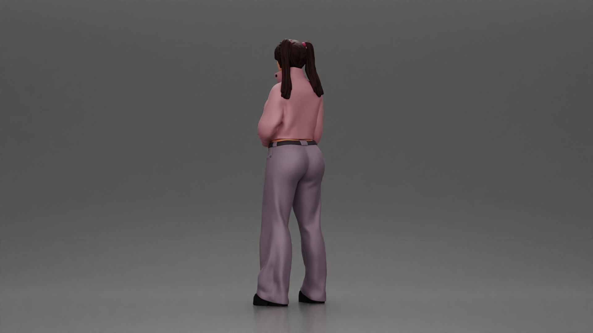 Chola girl with pigtails standing in jacket and flared pants 3D print model_4