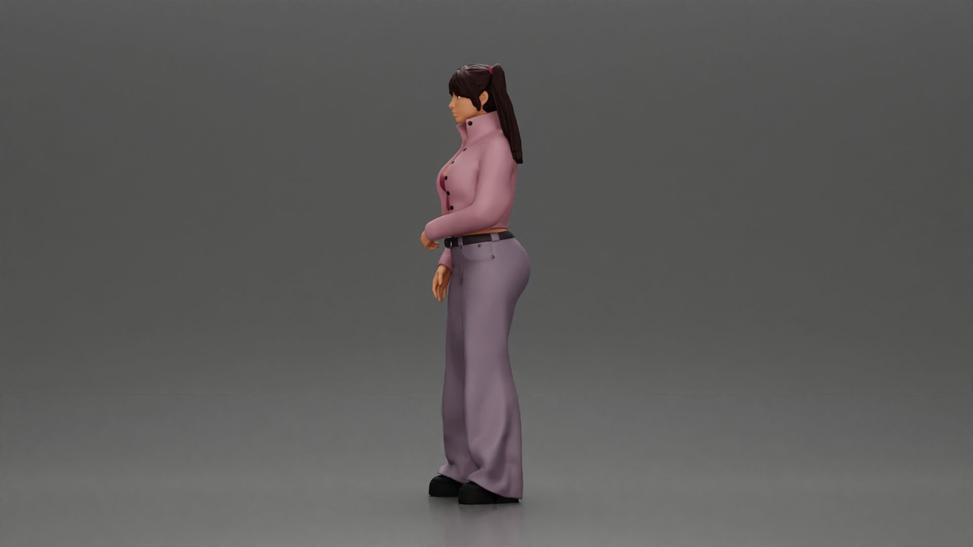 Chola girl with pigtails standing in jacket and flared pants 3D print model_5