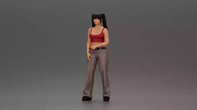 Chola girl with pigtails standing in flared pants