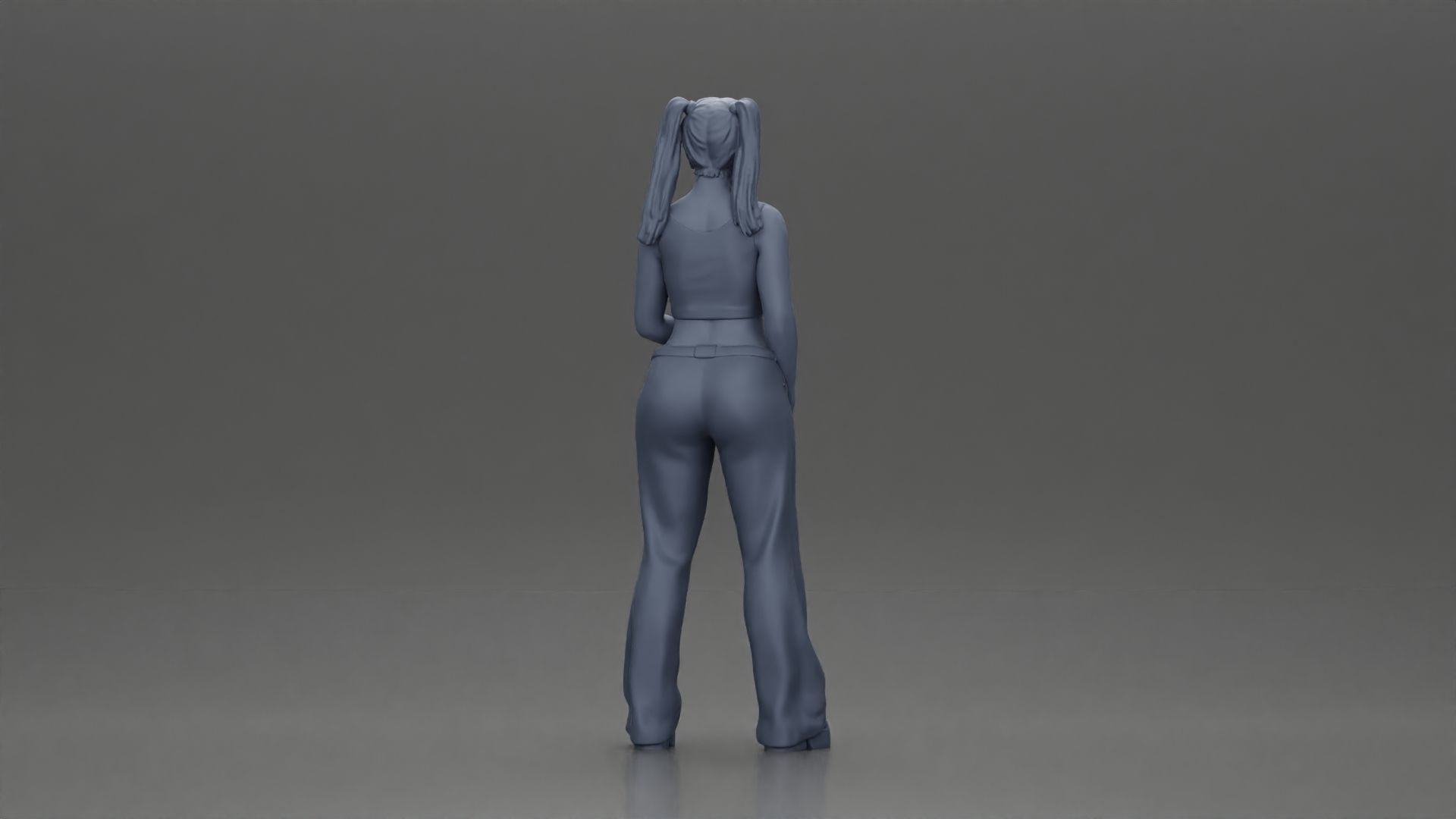 Chola girl with pigtails standing in flared pants 3D print model_9