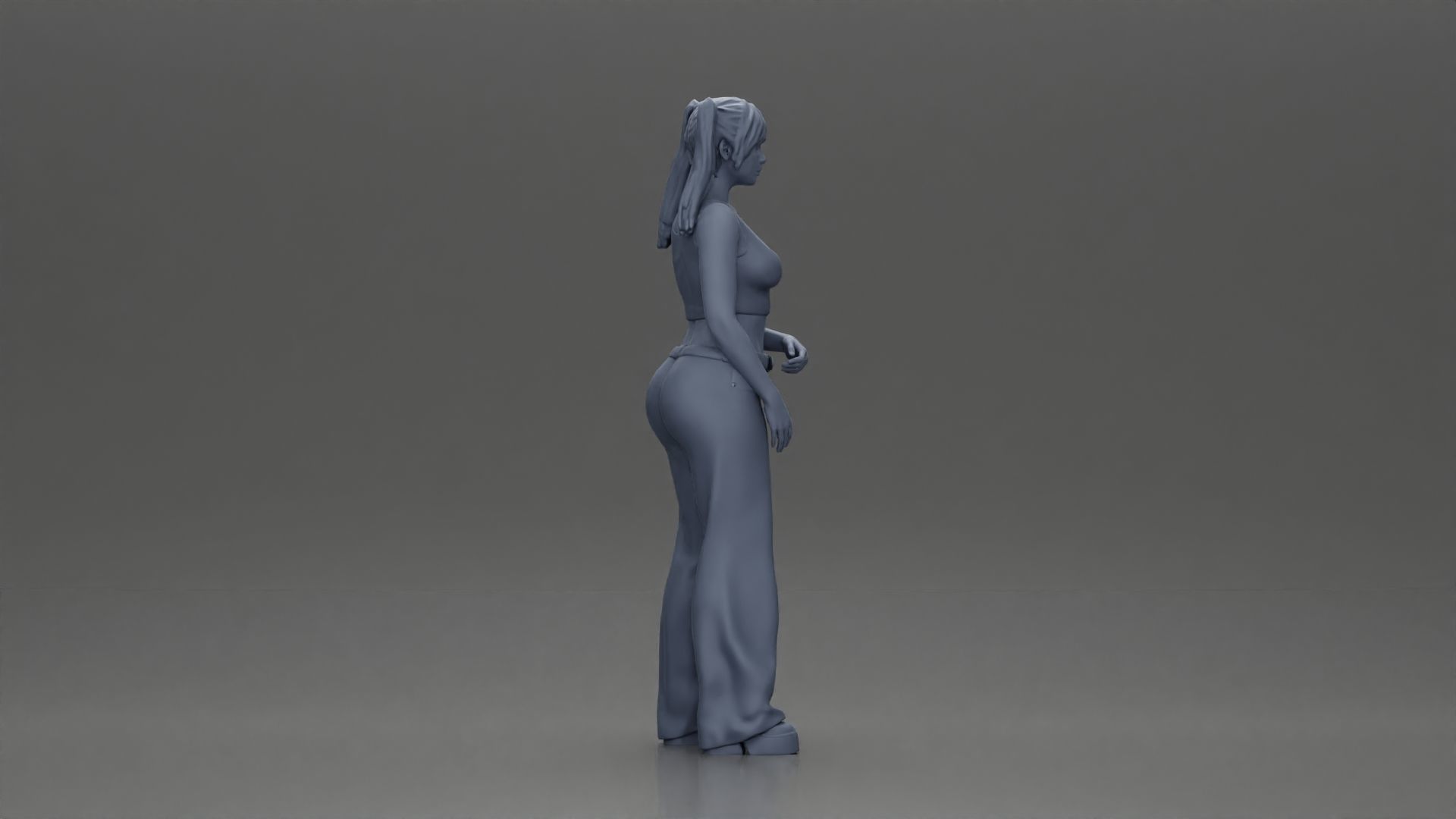 Chola girl with pigtails standing in flared pants 3D print model_8