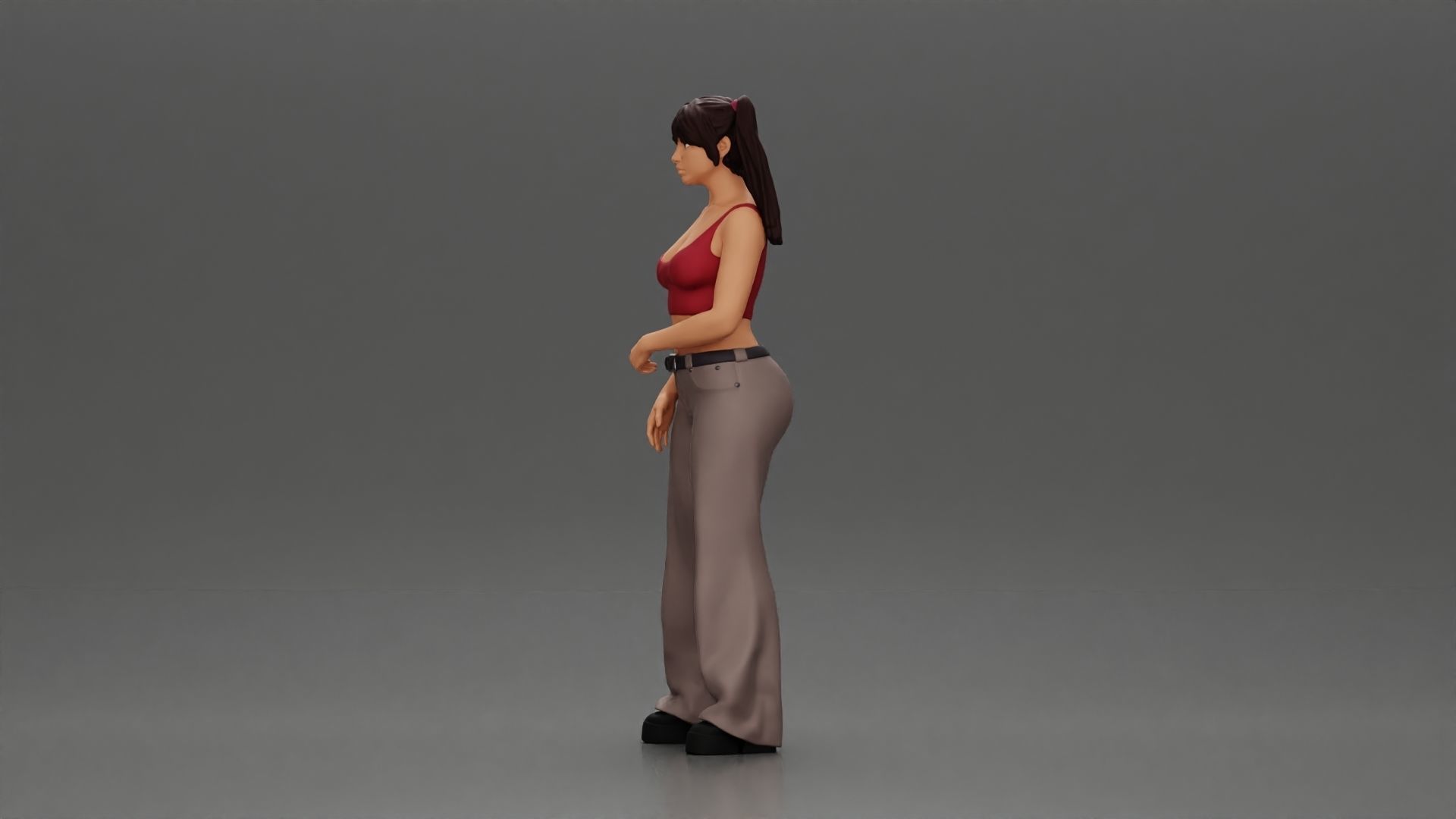 Chola girl with pigtails standing in flared pants 3D print model_5